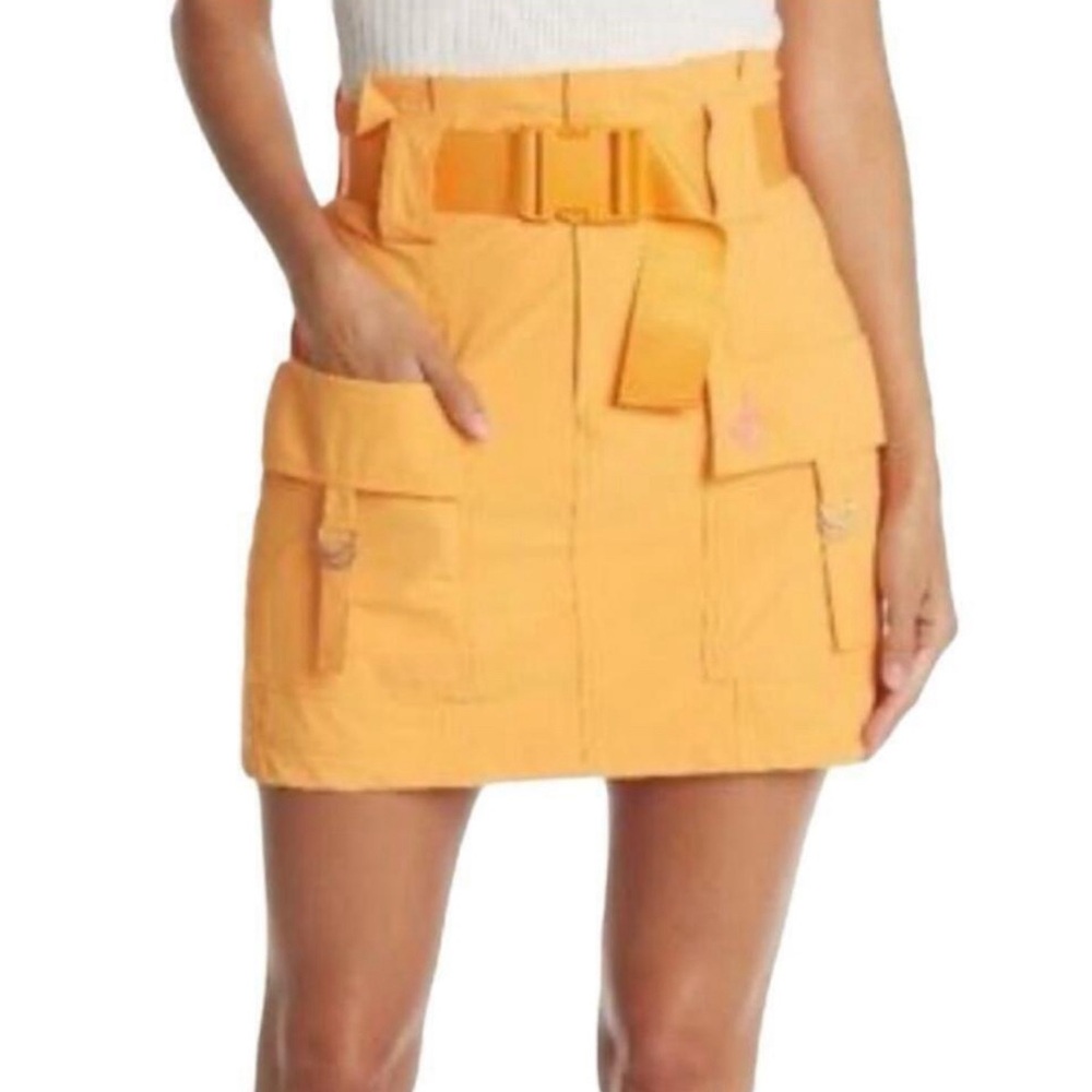 Juicy Couture orange cargo belted paper bag mini skirt L